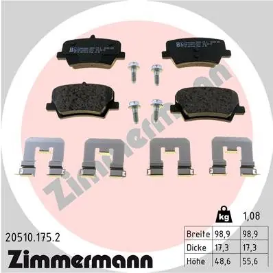 Zestaw klocków hamulcowych, hamulce tarczowe ZIMMERMANN 20510.175.2 Wyjątkowa oferta
