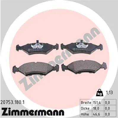 Zamów dziś Zestaw klocków hamulcowych, hamulce tarczowe ZIMMERMANN 20753.180.1