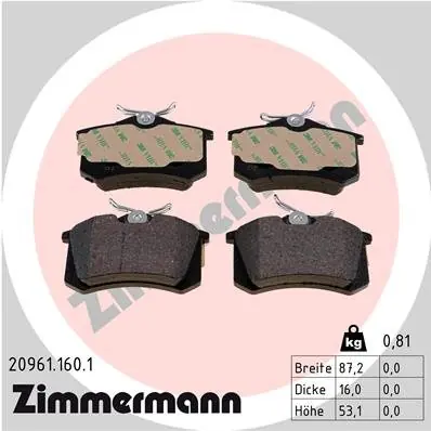 Do wyczerpania zapasów Zestaw klocków hamulcowych, hamulce tarczowe ZIMMERMANN 20961.160.1